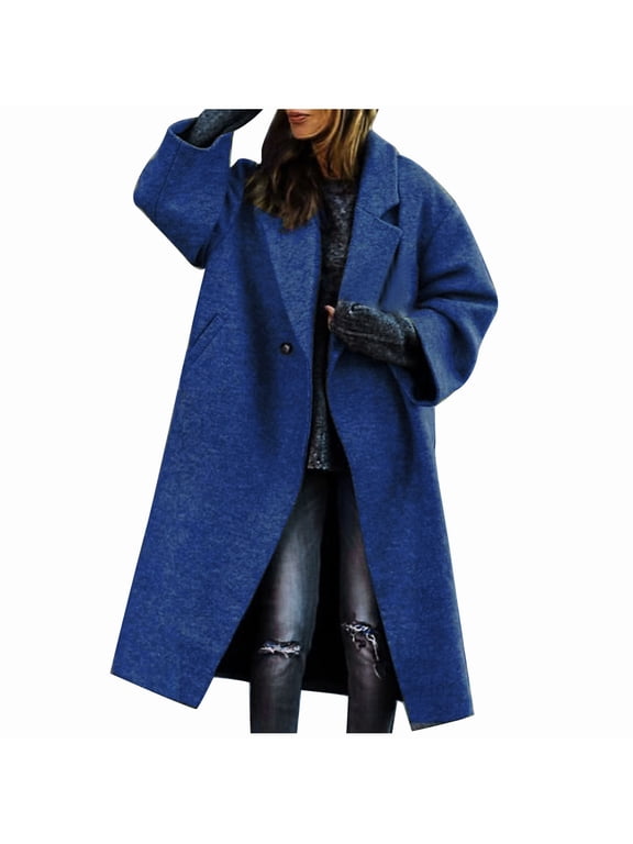 Pea Coats Jackets for Women Women's Fall and Winter Straight Cardigan Button Pocket Coat