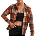 thumbnail image 1 of Winter Savings Clearance! Lindreshi Plaid Shacket Jacket Women Clearance Women Autunm and Winter Plaid Printed Long Sleeve Turn-down Collar Suit Cardigan Woolen Coat Tops, 1 of 7