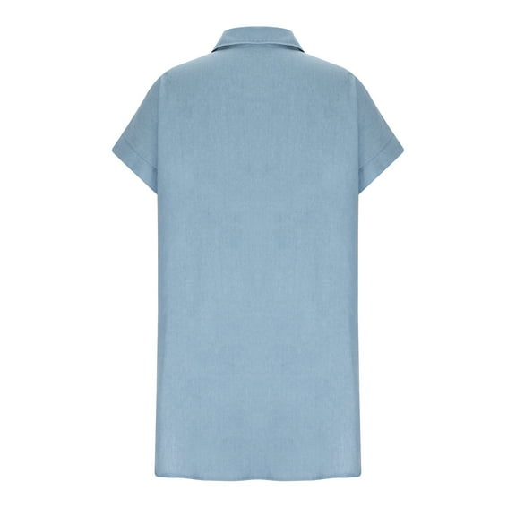 Lindreshi Plus Size Dresses Casual Formal Women's Dress Fashion Short Sleeve Slim Solid Color Loose Thin Denim Dress