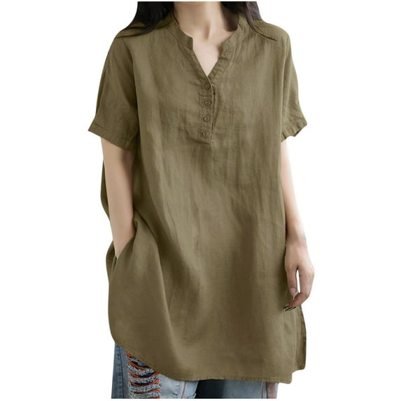 Winter Savings Clearance! Lindreshi Plus Size Short Sleeve Shirts for Women Women Fashion CasualSolid Color Shirts Short Sleeve Loose Tee Tops V Neck Blouse