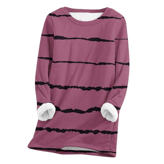 Winter Savings Clearance! Lindreshi Plus Size Tops Long Sleeve Clearance Women's Large Loose Raglan Top Thickened and Velvet Lamb Wool Warm Underlay