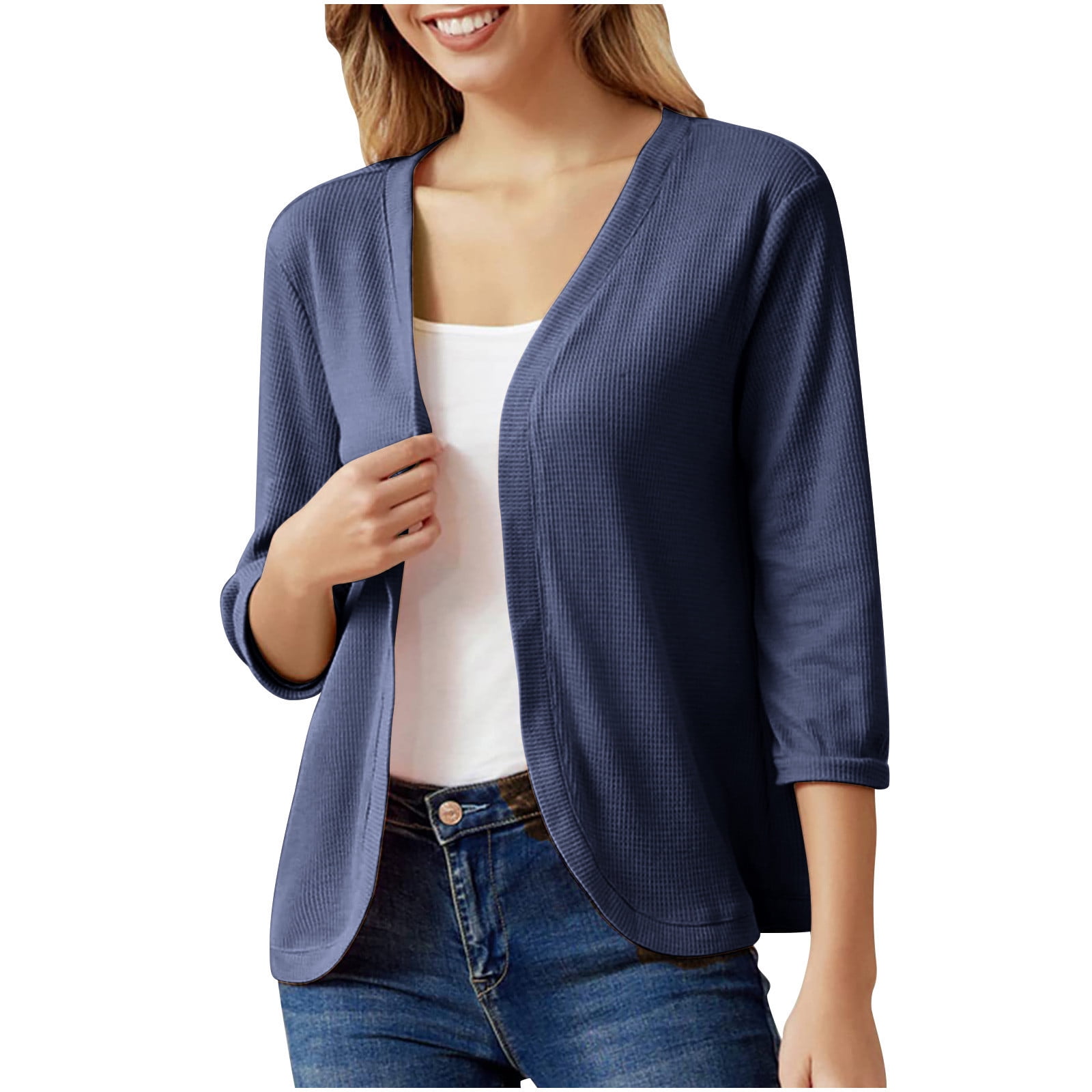 Winter Savings Clearance! Lindreshi Shackets for Women 2023 Fall Fashion Woman Long Sleeve T-Shirt Open Front Outerwear Solid Blouse Coat Tops Cardigan