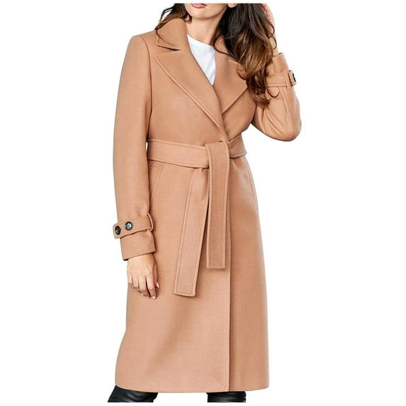 Winter Savings Clearance! Lindreshi Trenchcoat Women's Winter Coats for Women 2023 TrendyWomens and Winter Lapel Woolen Cloth Coat Trench Jacket Long Overcoat Outwear
