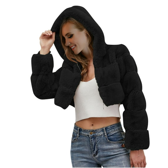 Lindreshi Winter Coats for Women 2023 Trendy Women Solid Color Winter Warm Faux Coat Warm Furry Faux Jacket Long Sleeve Outerwear