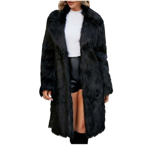 Winter Savings Clearance! Lindreshi Winter Coats for Women 2023 Trendy Womens Ladies Warm Faux Furry Long Coat Jacket Winter Solid V-Neck Outerwear