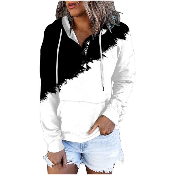 Lindreshi Womens Fall Fashion Hoodies for Women Women's Fashion Printed Pocket Long Sleeve Blouse Casual Tops Sweatershirt Button Hoodies