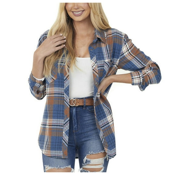 Lindreshi Womens Fall Fashion Plaid Shacket Jacket Women Women's Casual Loose Plaid Printed Long Sleeve Vintage Lapel Wool Coat