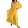 thumbnail image 1 of Winter Savings Clearance! Lindreshi Womens Formal Dresses Long Sleeve Fashion Women and Winter Square Collar Long Sleeve Vacation Rayon Dress Pleated Dress, 1 of 2
