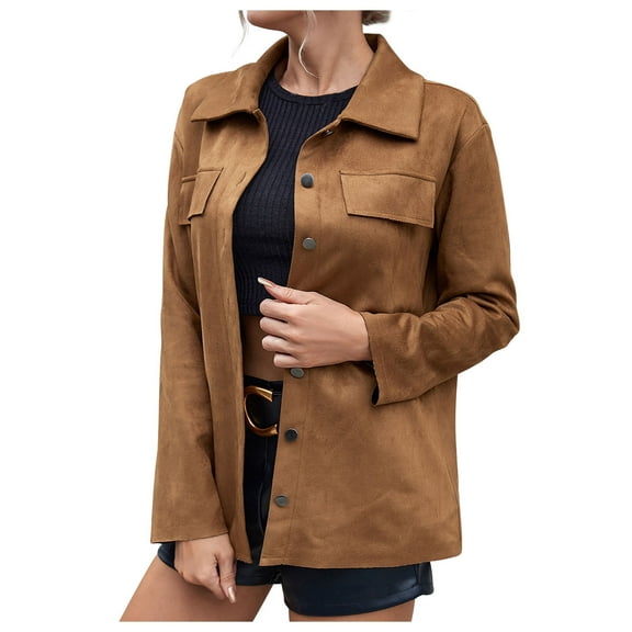 Lindreshi Womens Jackets with Hood on Women's Casual Long Sleeve Coat Hoodless Jacket Single-Breasted Fashionable Pocket Tops