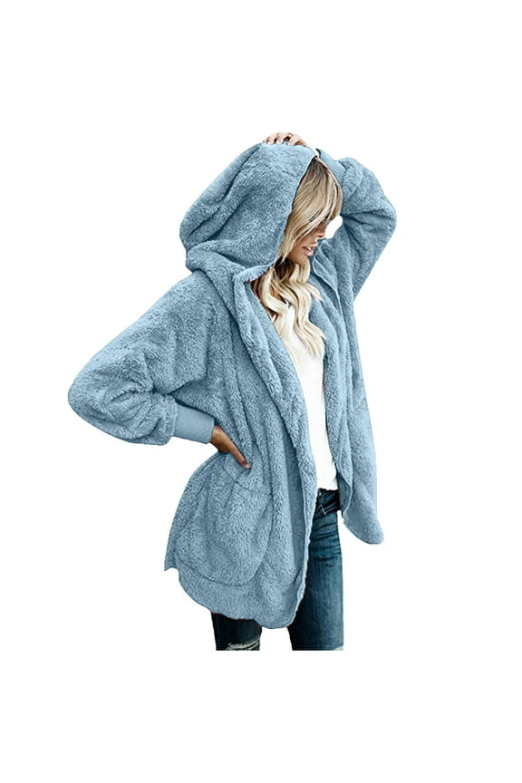 Womens Jackets with Hood on Women's Oversized Open Front Hooded Draped Pockets Cardigan Coat