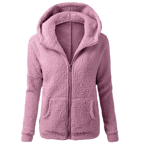 Winter Savings Clearance! Lindreshi Womens Jackets with Hood on Clearance Women's Solid Zip Pocket Hooded Top Coat