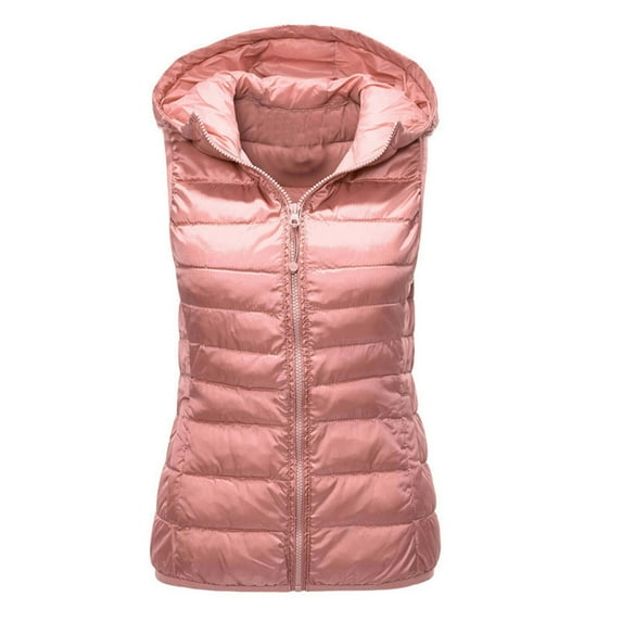 Lindreshi Zip up Hoodies for Women Fashion Women Warm Jacket Winter Hooded Casual Sleeveless Down Versatile Top