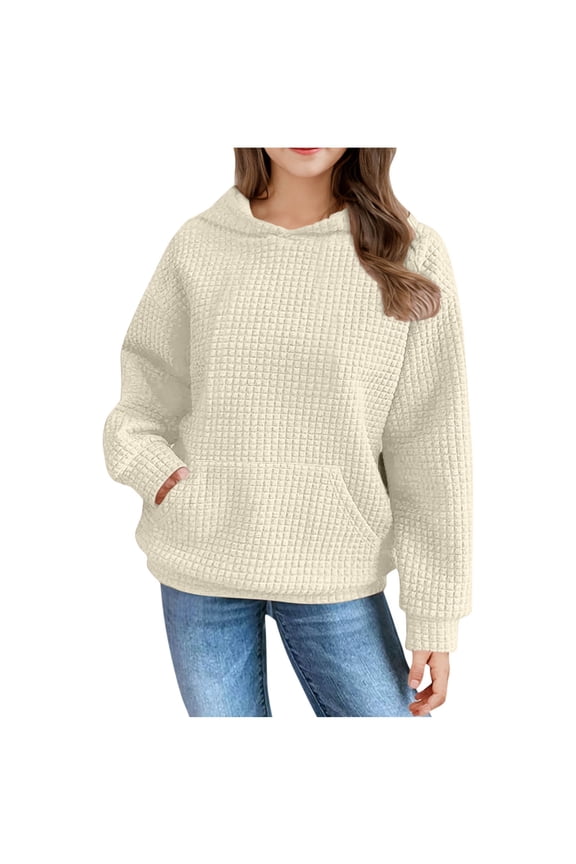 Cute Waffle Hoodies for Teen Girls Trendy Preppy Hooded Sweatshirts Oversized Long Sleeve Sweater Tween Girl Clothes