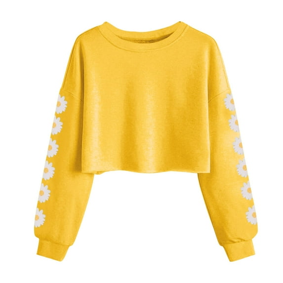 Nskgu Girls Crop Tops Long Sleeve Daisy Cute Pullover Sweatshirt Kids Preppy Clothes for Girls Tops Trendy Shirt