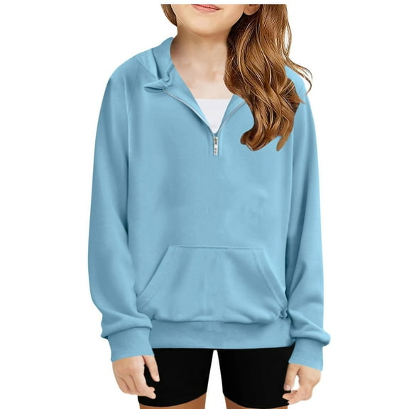 Nskgu Girls Half Ziper Collar Cropped Hoodies Long Sleeve Zip Up Lightweight Pullover Sweatshirts Preppy Clothes for Girls