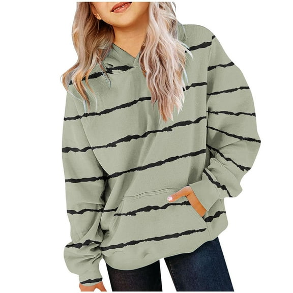 Nskgu Girls Hoodies Girls Cute Hoodies Oversized Long Sleeve Striped Printed Neon Shirts Tween Girls Pullover Tops with Pockets 2-13 Years
