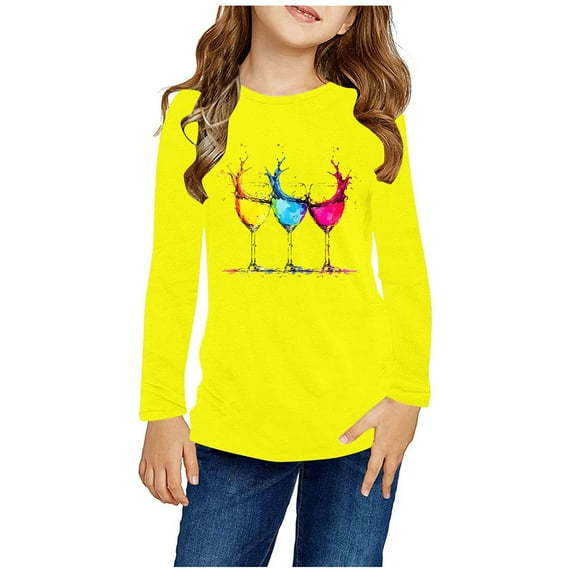 Nskgu Girls Long Sleeve Shirts Casual Crewneck Tops Loose Fit Printed Tunic Tops for Teens Girls Cute Long Sleeve Tops Preppy Clothes