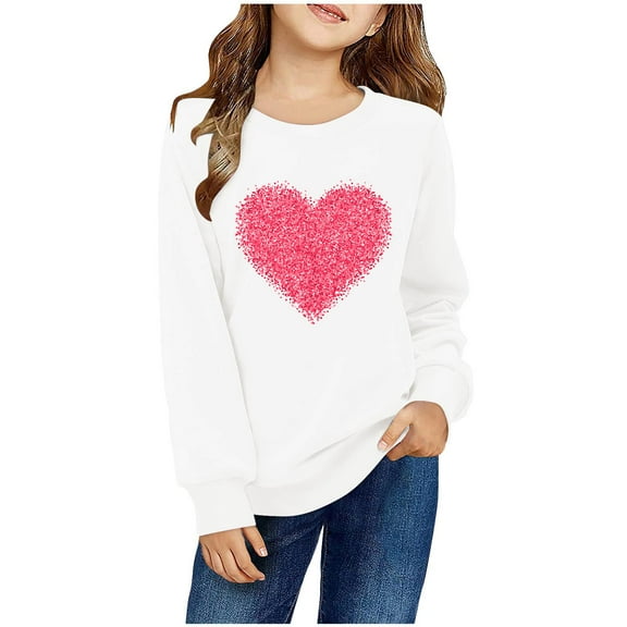 Nskgu Girls Long Sleeve Shirts Casual Tunic Tops Crewneck Long Sleeve Loose Soft Blouse T-Shirt Heart Printed Prepply Clothes for Teens Girls