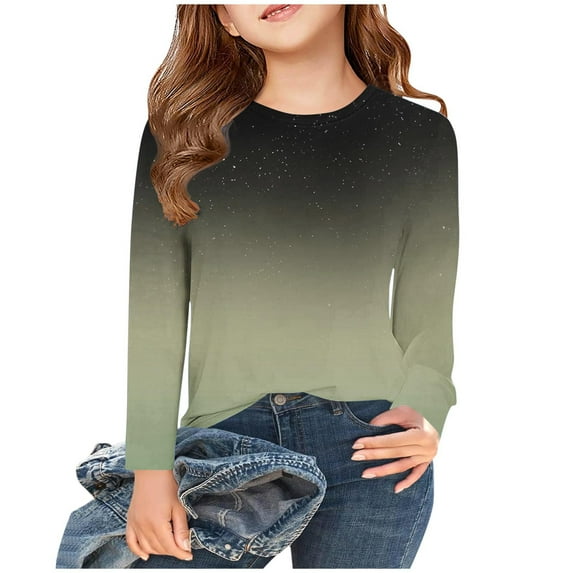 Nskgu Girls Long Sleeve Shirts Kids Crewneck T-Shirts Fall Tops Tees Tie Dye Lightweight Pullover Preppy Clothes for Girls