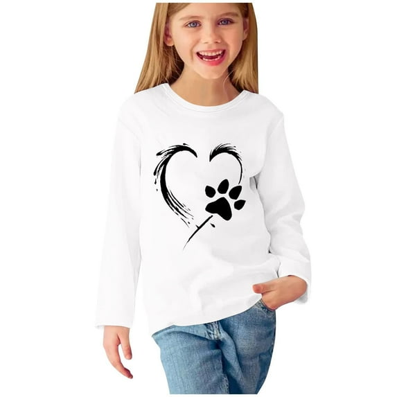 Nskgu Girls Long Sleeve T Shirts Kids Summer Tops Crewneck Tees Printed Cute Long Sleeve Shirts for Kids Loose Fit T Shirts for Teens