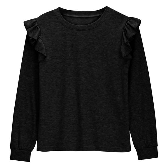 Nskgu Shirts for Girls Long Sleeve Casual Loose Fit Tunic Tops Solid Blouses Girls Ruffle Shirts Pullover Sweatshirts