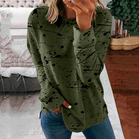 Oversized Sweatshirt for Women Sale Irregular Graffiti Printing Crewneck Long Sleeve Sweatshirts for Fall Cozy Lightweight Loose Oversize Tunic Winter Halloween Sweatshirt