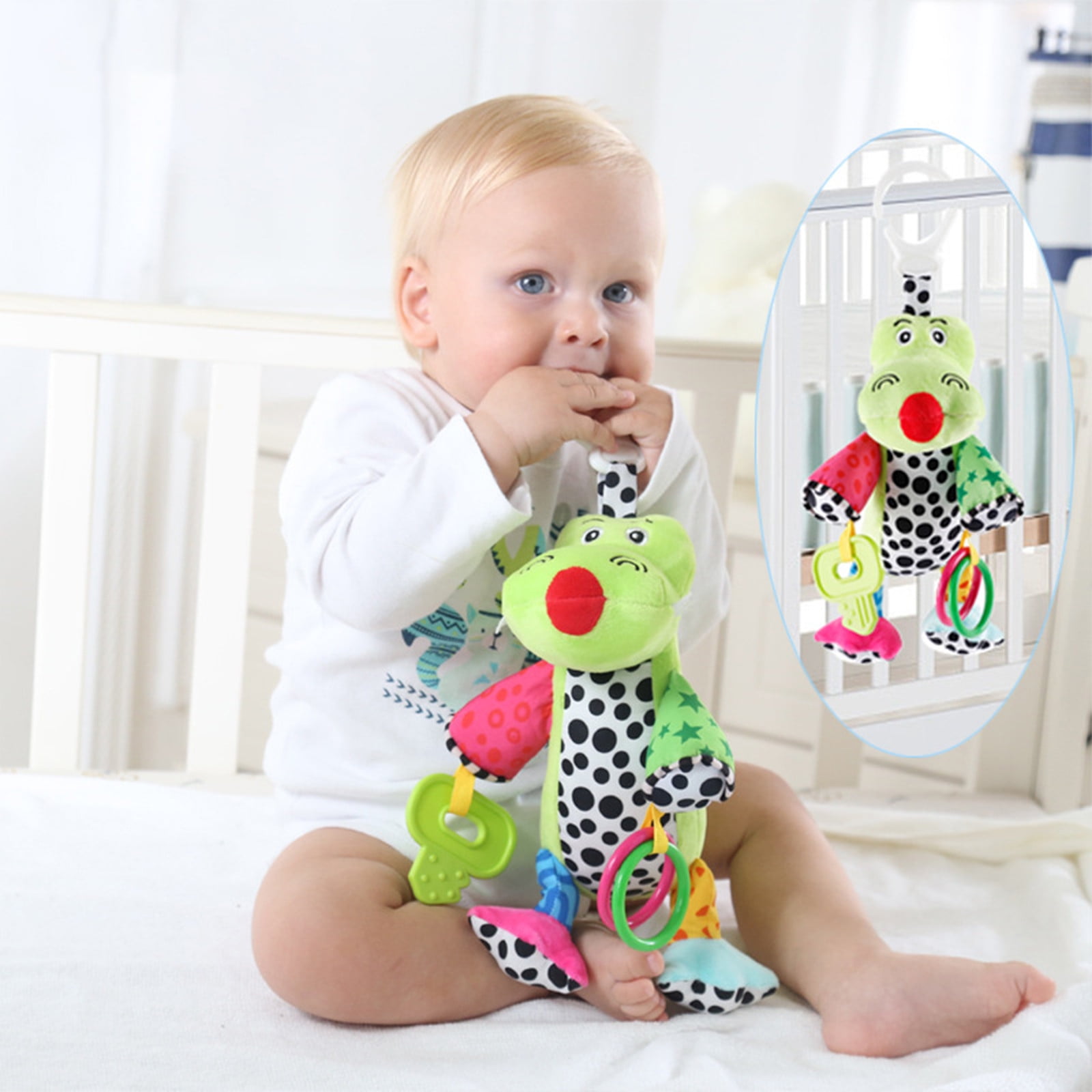 Winter Savings Clearance! SuoKom Baby Car Seat Toys With 32 Music And Teether, Infant Soft Plush Rattle, Early Development Hanging Stroller Croc-Odile Toys For 0-3 Age Kids Boys Girls Gifts