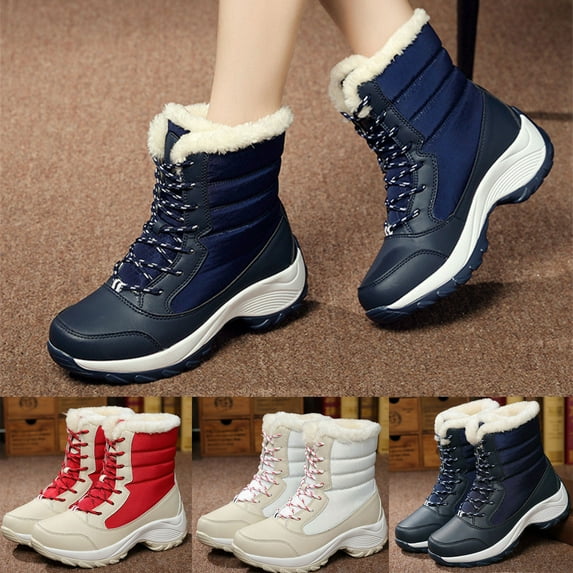 Suokom Boots for Women, Eva Thick-soled Women's Shoes Snow Boots High-top Plus Velvet Warm Cotton Shoes Winter Snow Boots for Women Red