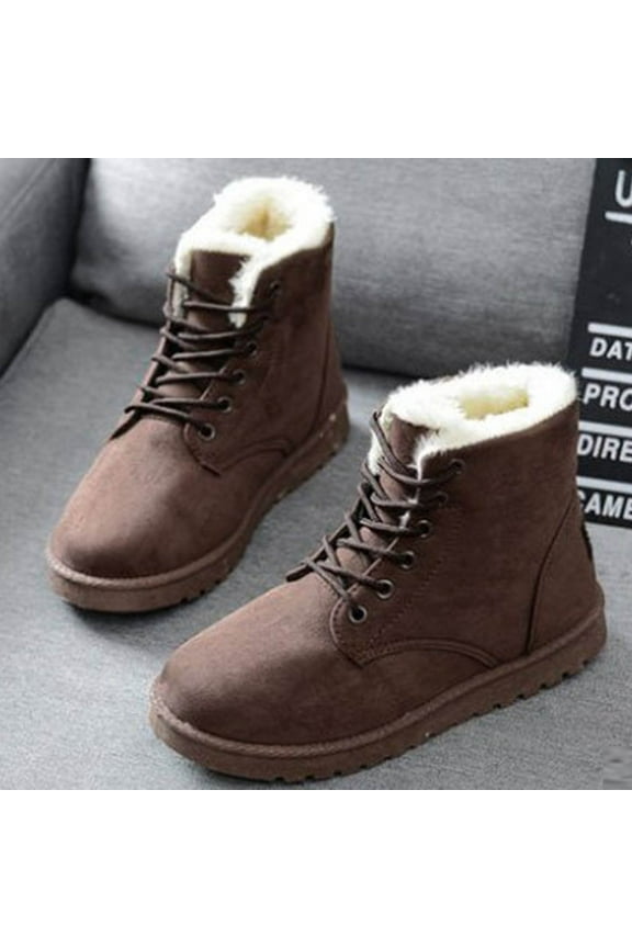 Boots for Women, Women's Fashion Casual Flat Comfort Sneakers Female Lace-up Solid Color Cotton Shoes Winter Warm Snow Boots Winter Snow Boots for Women Coffee