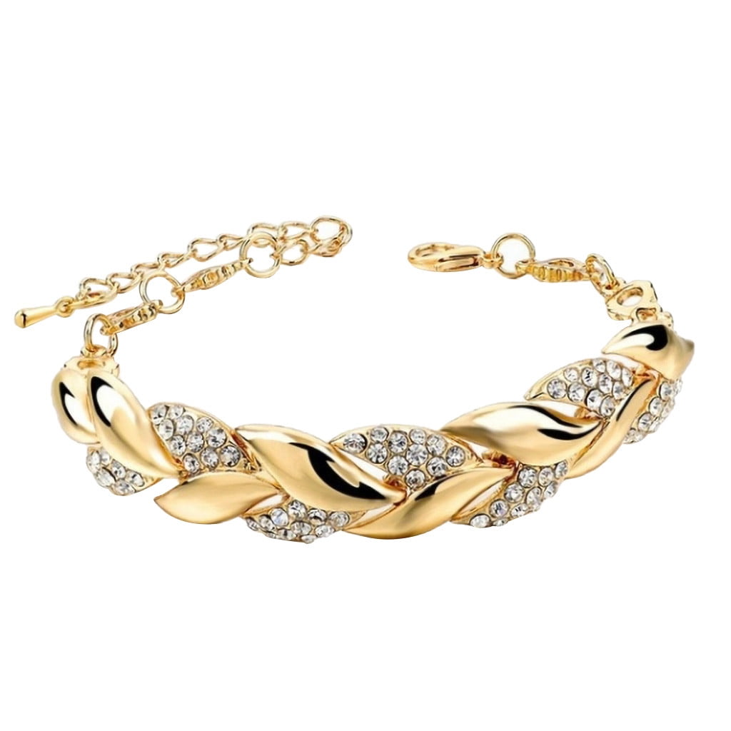 Winter Savings Clearance! Suokom Gold Leaf Bracelets For Women Luxury Crystal Hand Chain For Wedding Gifts on Clearance