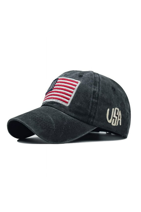 Hats Classic American Flag Washed Old Lettering American-Style Sunscreen Sun Hat Adjustable Unstructured Baseball Cap Suitable for Women or Men.