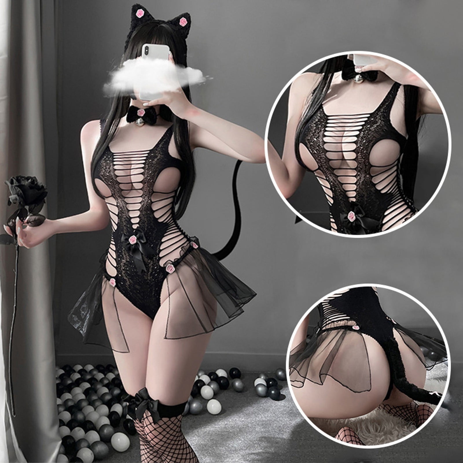 Winter Savings Clearance! Suokom Lingerie for Women Sexy Women Lingerie Cat  Cosplay Hollow Out Babydoll Underwear Tail Bell Headband Sleepwear Jumpsuit  Suit Valentine Day Gifts for Women - Walmart.com