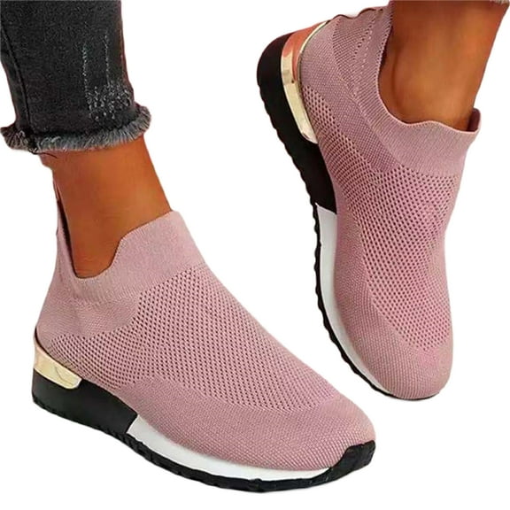 Suokom Sneakers for Women, Plus Size Casual Stretch Cloth Breathable Solid Flat Bottom Shoes Walking Running Sports Shoes Slip On Sneakers, Summer Women's Fashion Sneakers