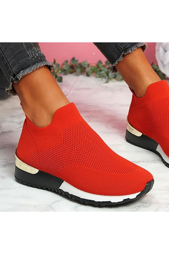 Sneakers for Women, Plus Size Casual Stretch Cloth Breathable Solid Flat Bottom Shoes Walking Running Sports Shoes Slip On Sneakers, Summer Women's Fashion Sneakers