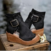 Winter Savings Clearance! Suokom Summer Plus Size Retro Round Toe Color Matching Women's Casual Wedge Sandals