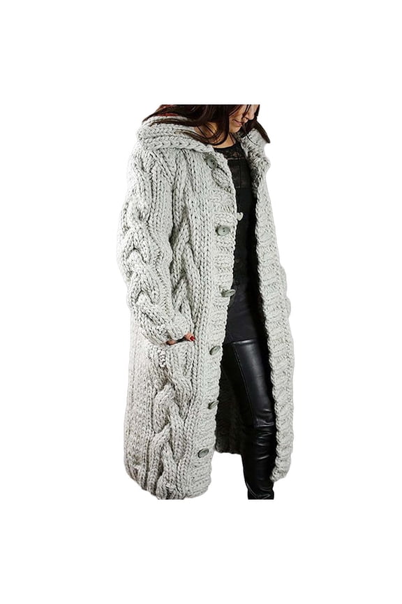 Sweaters for Women Plus Size Hood Cardigan Sweaters Pocket Single Breasted Long Sleeves Coat Fall Winter Womens Sweaters Coats Outerwear Gray XXXL