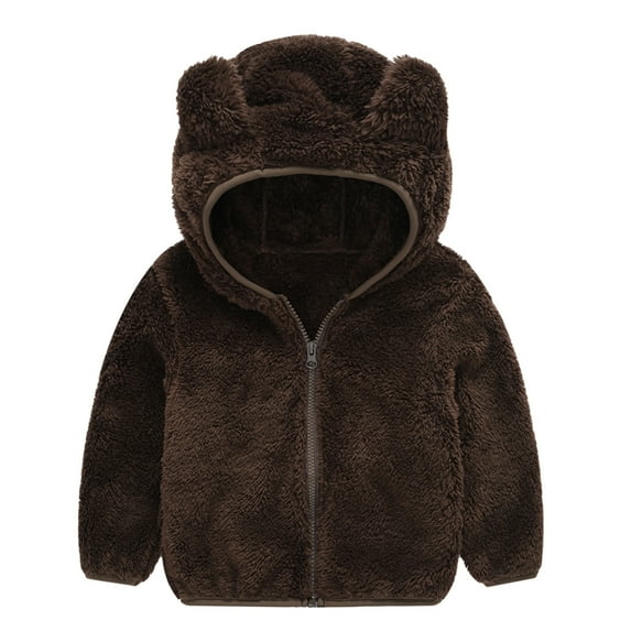 Winter Savings Clearance! Suokom Toddler Baby Boys Girls Solid Color Plush Cute Bear Ears Winter Hoodie Thick Coat Jacket, Baby Sweater Boys' Girls' Outerwear Jackets & Coats Coffee