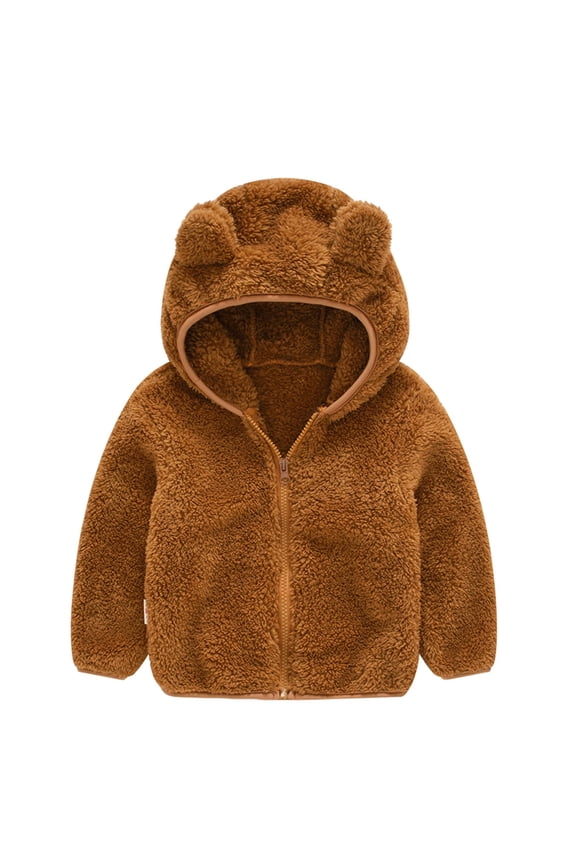 Toddler Baby Boys Girls Solid Color Plush Cute Bear Ears Winter Hoodie Thick Coat Jacket, Baby Sweater Boys' Girls' Outerwear Jackets & Coats Brown