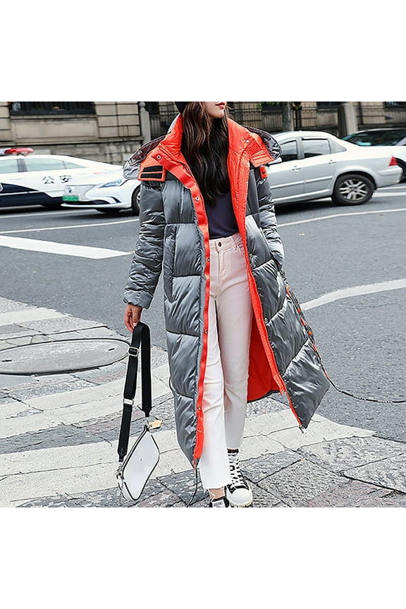 Women Winter Glossy Long Over-The-Knee Hooded Thick Padded Jacket Coat