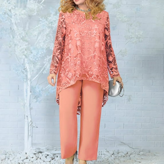Women's Plus Size Evening Dress Lace Embroidery Temperament Fit PantsTwo Piece Set Women Outfits Sets Summer Plus Size Fashion