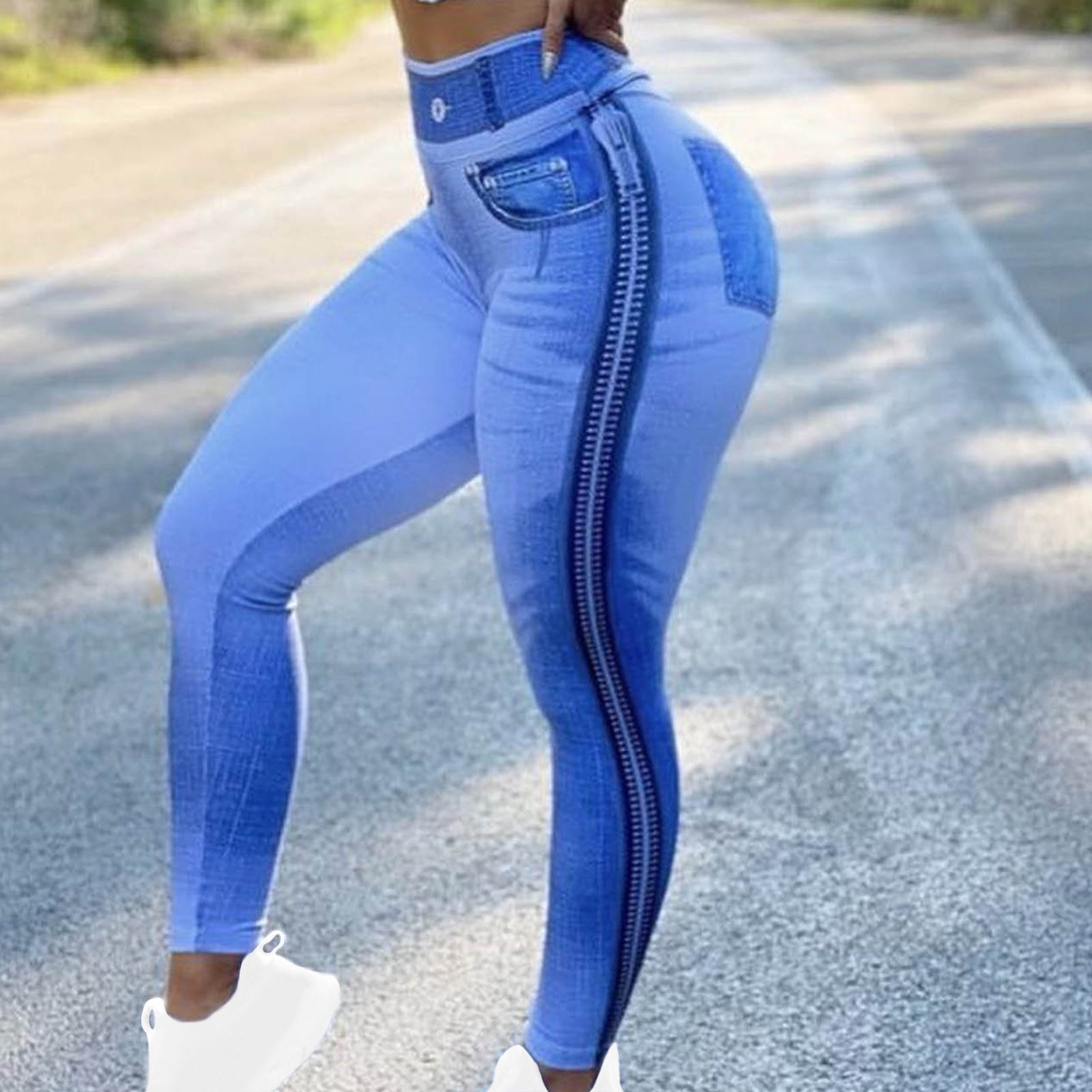 Cheap Women's Sexy Butt Lift Denim Print Tight Sports Yoga Leggings  Trousers