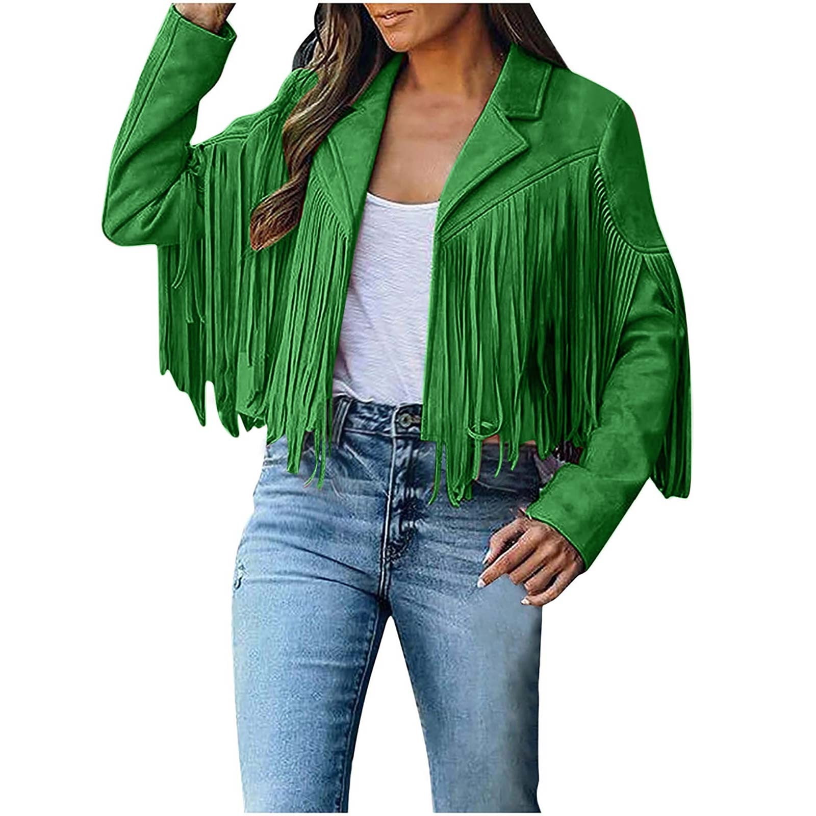 YANHAIGONG Women's Leather Fringe Jacket Trendy Tassel Coat
