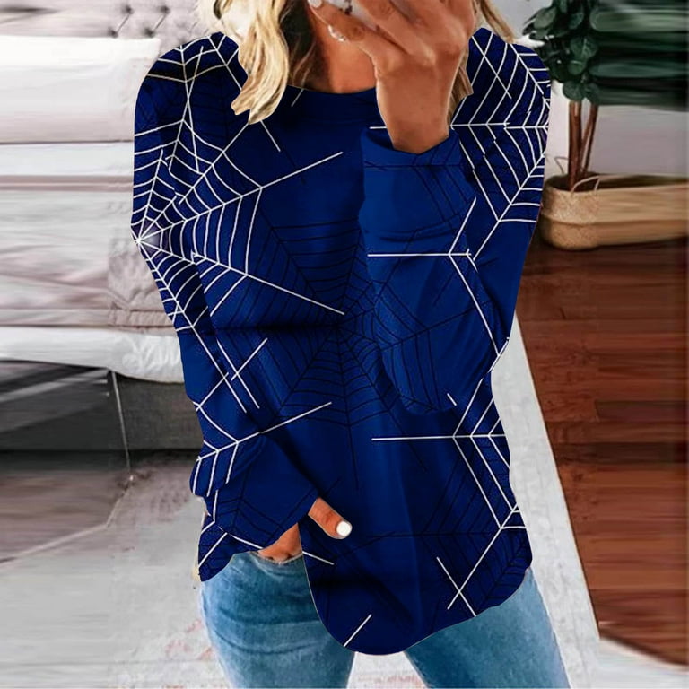 Winter Savings Clearance!YANHAIGONG Womens Summer Clearance Clothes Women's  Casual Halloween Cobwed Print 3/4 Sleeves Round Neck Top Funny Loose