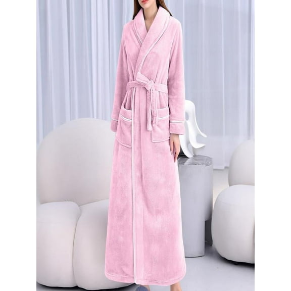 pstuiky Long Robe, Women Flannel Gown and Fleece Extra Thick Nightgown Pajamas Bathrobe Plus Size Loose Home Wear Long Cardigan with Pockets Leisure Pink xxxl