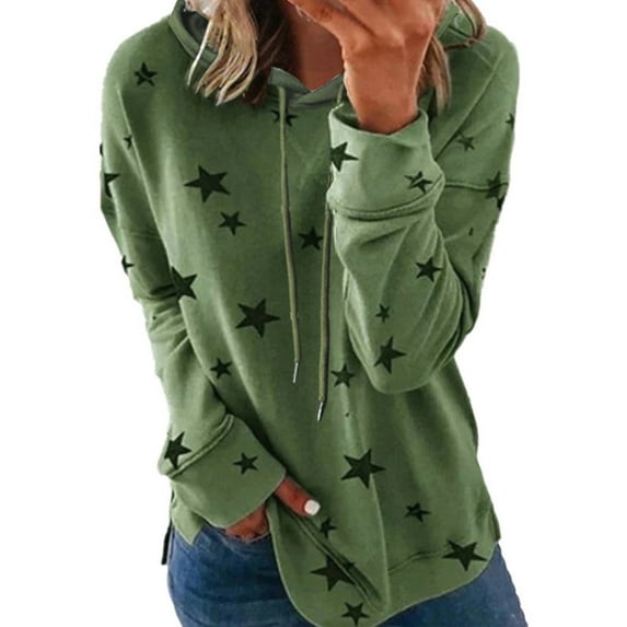 Winter Savings !Crewneck Sweatshirts Graphic Hooded Drawstring Oversized Sweatshirt for Women Star Print Crewneck Long Sleeve Sweatshirts for Fall Cozy Lightweight Oversize Tunic Winter Sweatshirt