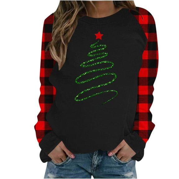 Enjoytime Christmas Shirts Oversized Crewneck Christmas Printed Shirt Casual Trendy Streetwear Tunic Plus Size Tops for Women