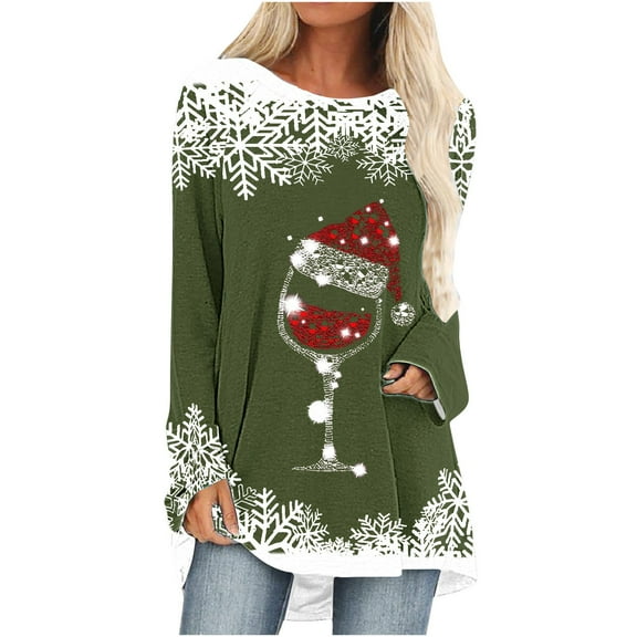 Enjoytime Fall Winter Long Sleeve Shirts for Women Christmas Printed Pullover Crewneck Blouse Casual Oversized Blouses Loose Fit Winter Trendy Tops