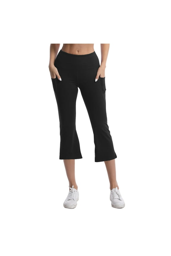 Flare Pants for Women Elastic Waist Cropped Pants Athletic Exercise Workout Capris Straight Leg Yoga Pants with Pockets