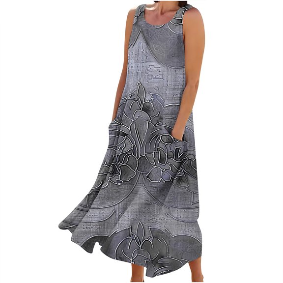 Enjoytime Plus Size Summer Long Dresses for Women Sleeveless Swing Sundress Basic Boho Floral Beach Flowy Dresses for Women