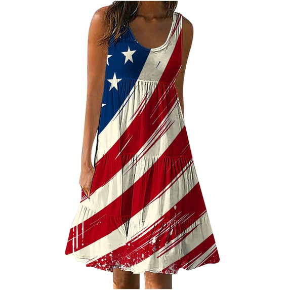 Winter Savings! Enjoytime Sexy Dresses for Women Women's Flag Printed Summer Casual Loose Sleevless Crew Neck Dress Women Sundresses Outfit 2024
